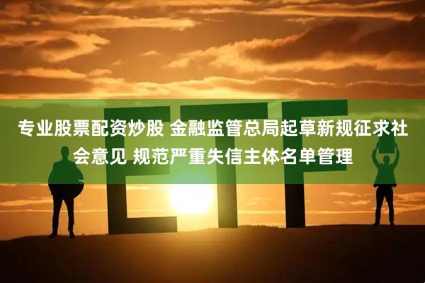 专业股票配资炒股 金融监管总局起草新规征求社会意见 规范严重失信主体名单管理